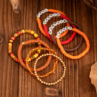 Thumbnail for 8 Pcs Thanksgiving Theme Crystal Letter Polymer Clay Beaded Stackable Bracelet Set - ArtGalleryZen