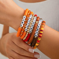 Thumbnail for 8 Pcs Thanksgiving Theme Crystal Letter Polymer Clay Beaded Stackable Bracelet Set - ArtGalleryZen