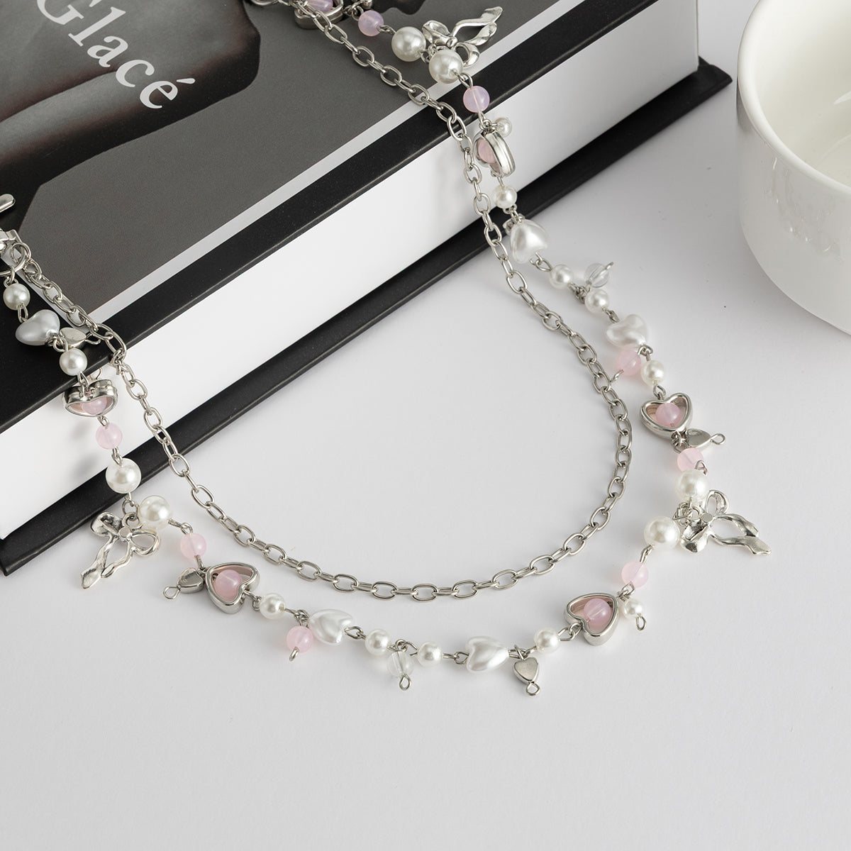 Layered Bow Pearl Heart Pants Chain - Glass Bead Body Jewelry