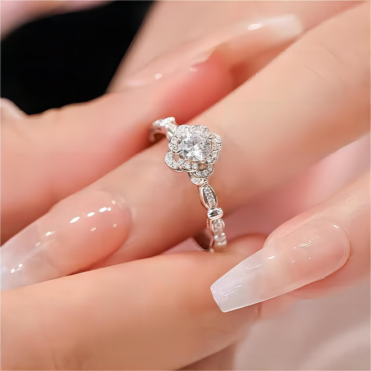 925 Sterling Silver Floral Moissanite Diamond Ring - ArtGalleryZen