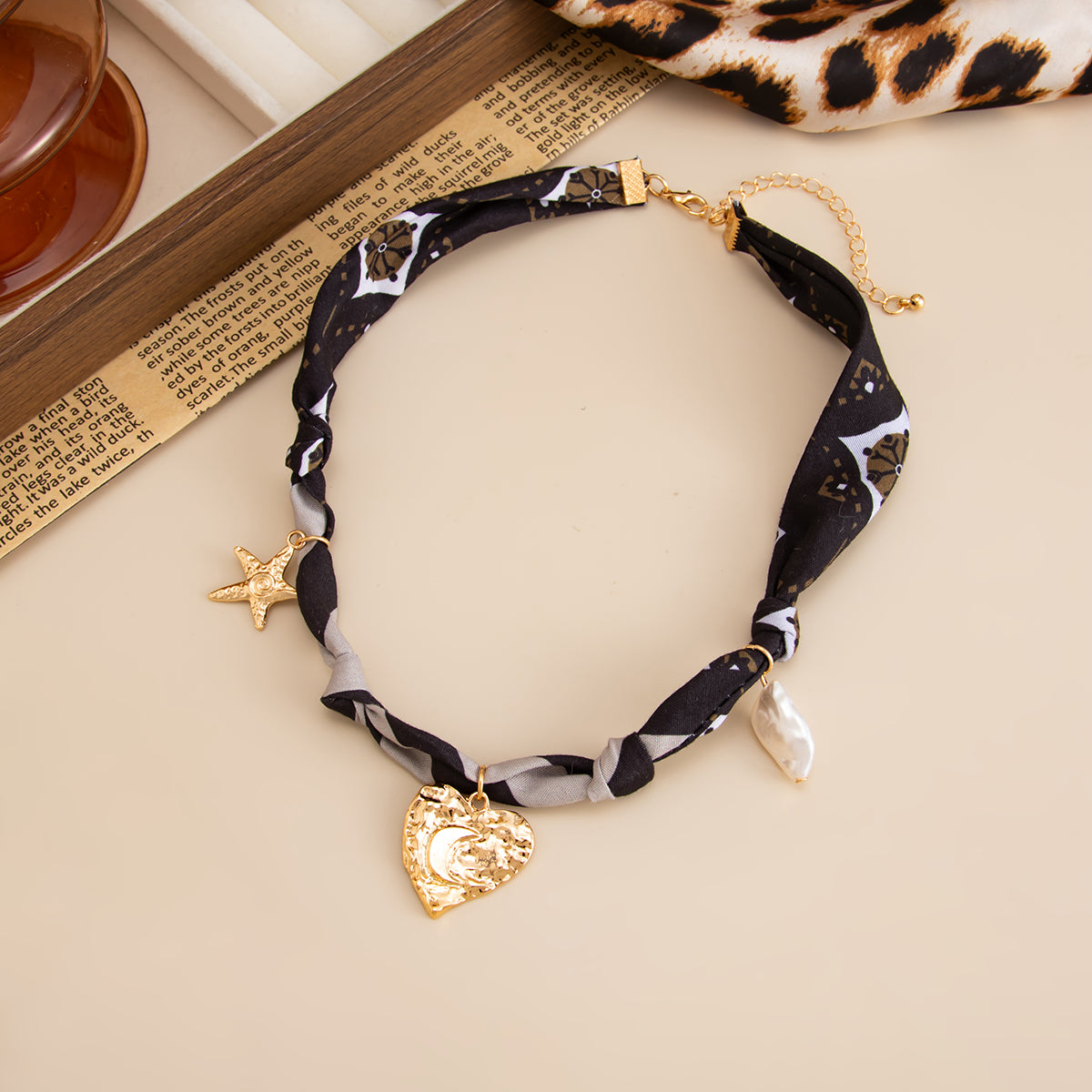 Chiffon Ribbon Choker Necklace Heart Starfish Pearl Charm Pendant
