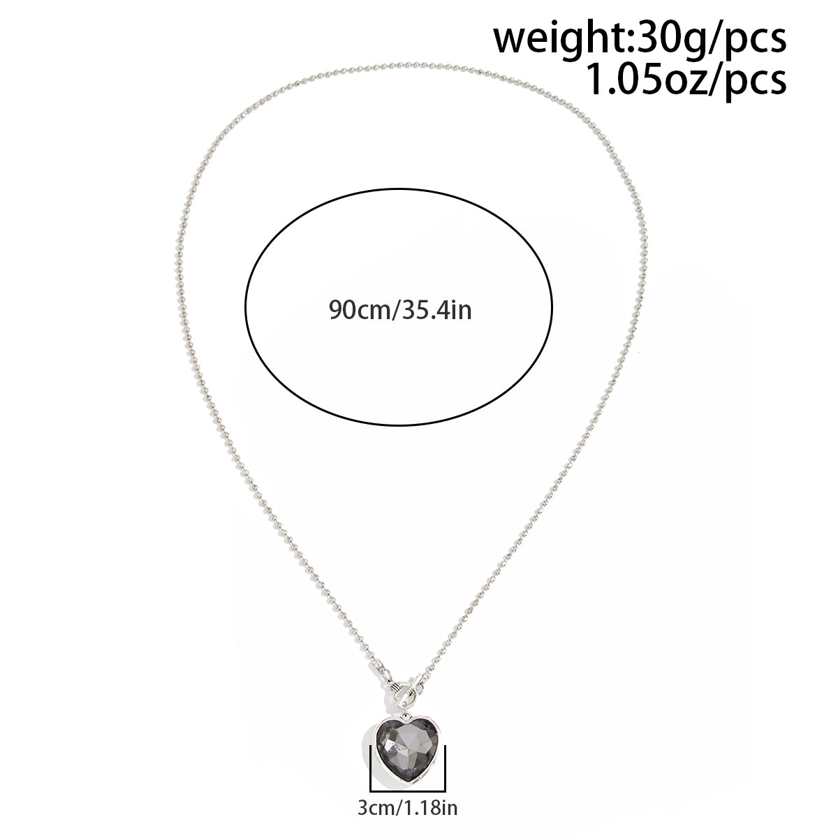 Rhinestone Heart Pendant Long Chain Necklace - Toggle Clasp Jewelry