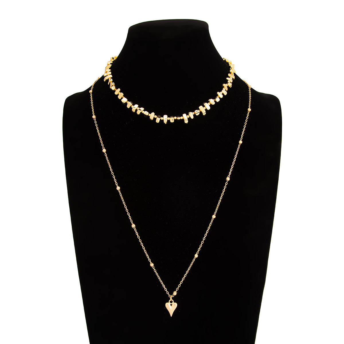 Heart Pendant Beaded Chain Necklace Set 2pcs Layered Minimalist