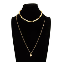 Thumbnail for Heart Pendant Beaded Chain Necklace Set 2pcs Layered Minimalist