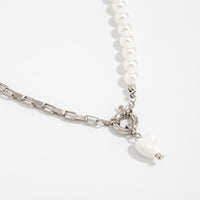 Thumbnail for Handmade Ceramic Heart Pendant Pearl Chain Necklace - Elegant Jewelry