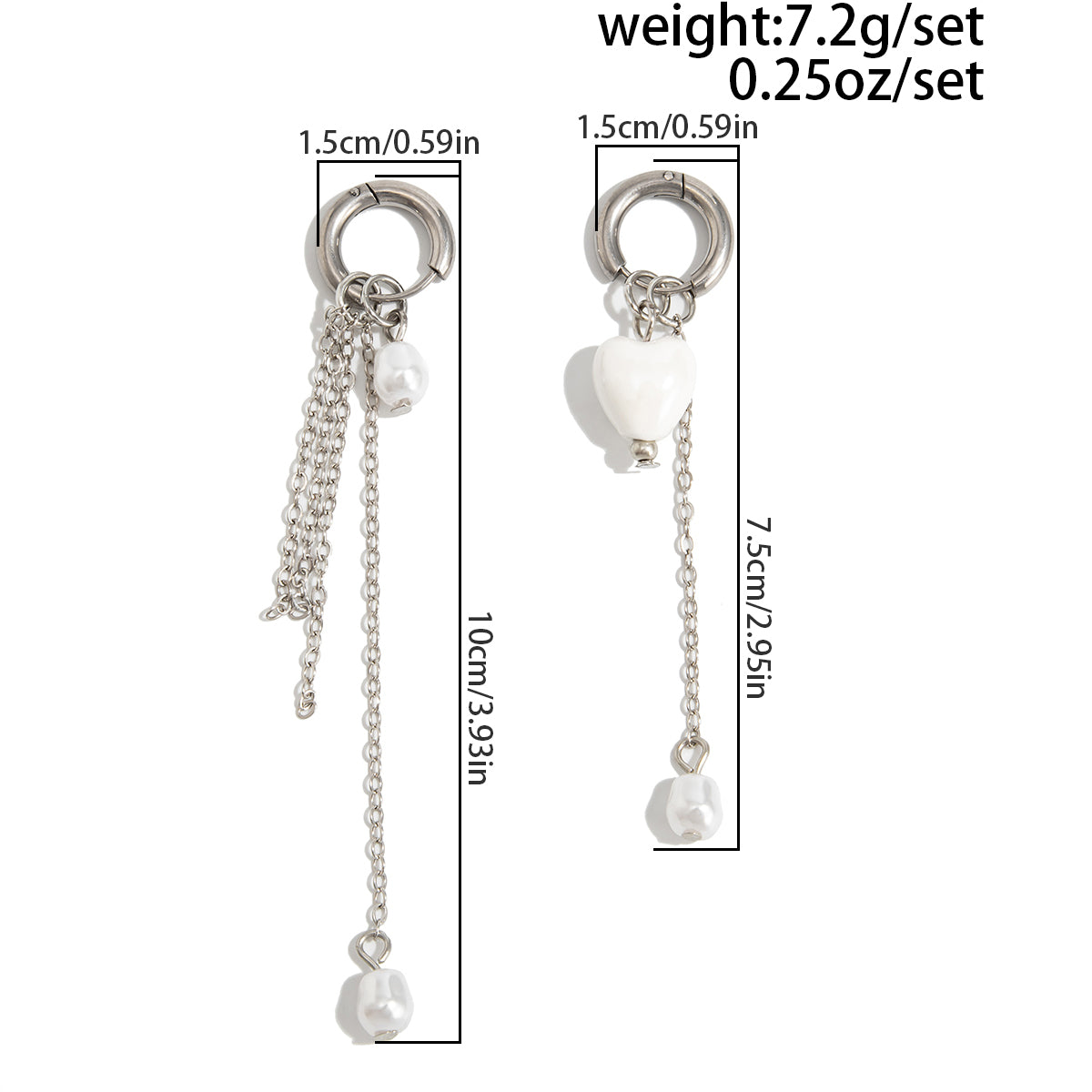 Heart Pearl Tassel Huggie Hoop Earrings - Elegant Dangle Hoops