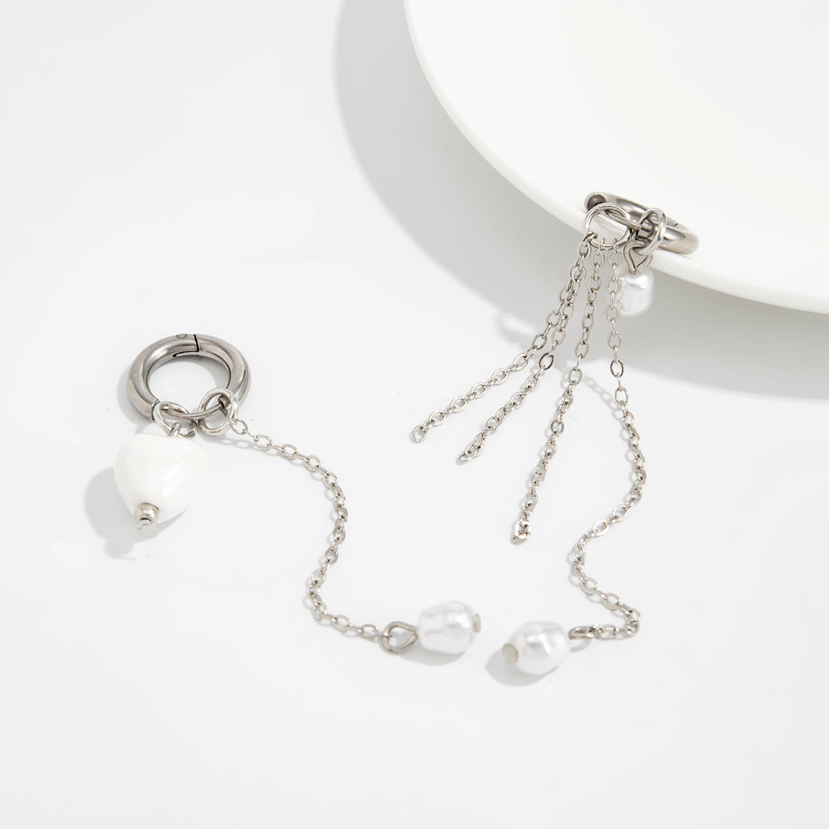 Heart Pearl Tassel Huggie Hoop Earrings - Elegant Dangle Hoops