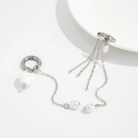 Thumbnail for Heart Pearl Tassel Huggie Hoop Earrings - Elegant Dangle Hoops