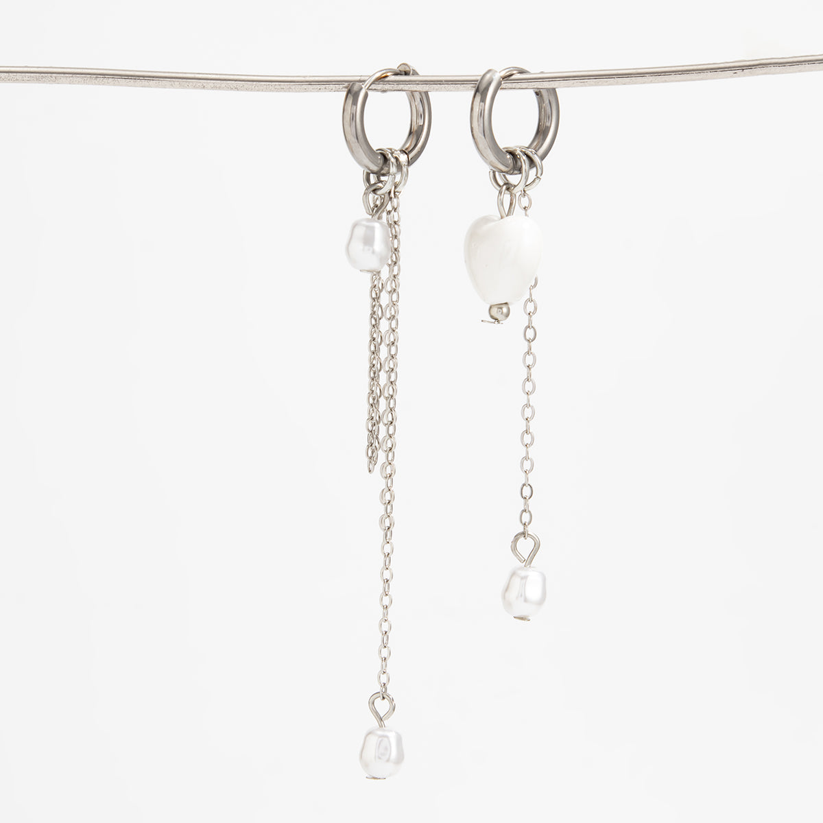 Heart Pearl Tassel Huggie Hoop Earrings - Elegant Dangle Hoops