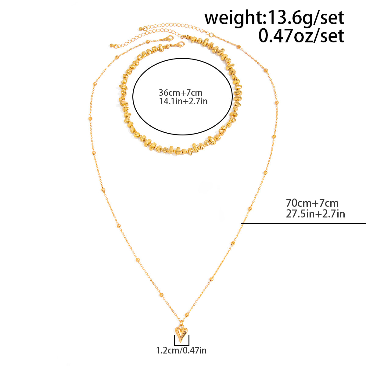 Heart Pendant Beaded Chain Necklace Set 2pcs Layered Minimalist