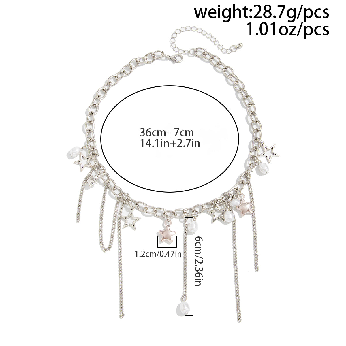 Star Pearl Pendant Tassel Necklace - Cable Chain Choker Jewelry