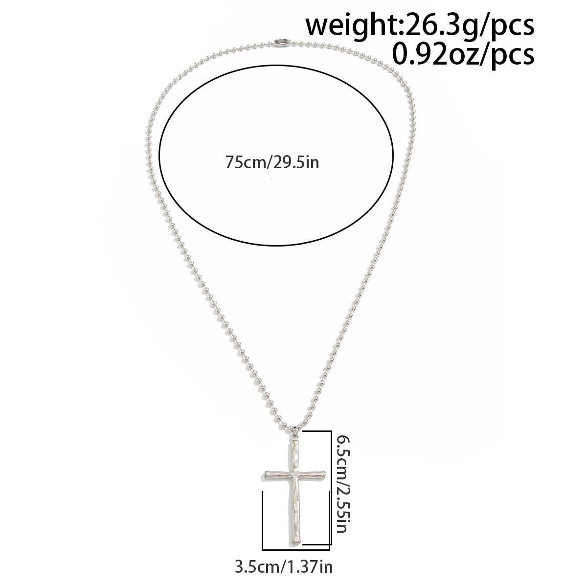 Minimalist Cross Pendant Ball Chain Necklace - Long Silver Chain Jewelry