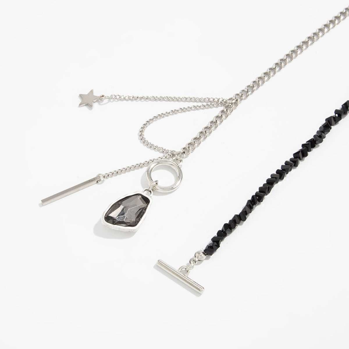 Toggle Clasp Rhinestone Tassel Necklace - Crystal Chain Pendant Jewelry