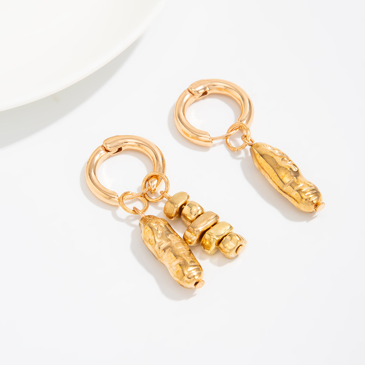 Geometric Beaded Huggie Hoop Earrings - Gold Silver Dangle Jewelry