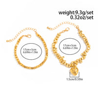 Thumbnail for Geometric Heart Pendant Square Beaded Bracelet Set Gold Silver