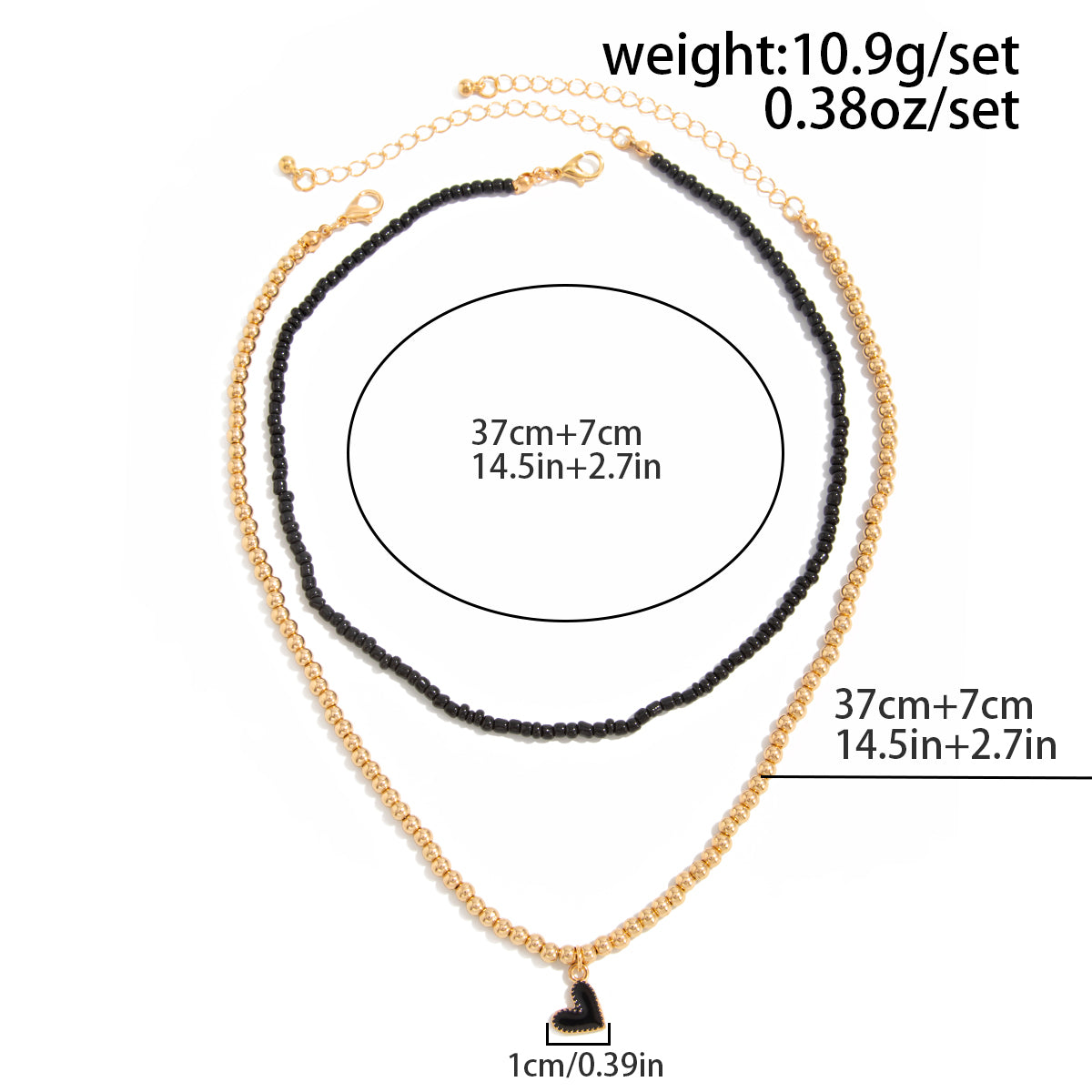 2-Piece Enamel Heart Pendant Seed Bead Necklace Set - Layered Jewelry