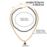 Thumbnail for 2-Piece Enamel Heart Pendant Seed Bead Necklace Set - Layered Jewelry