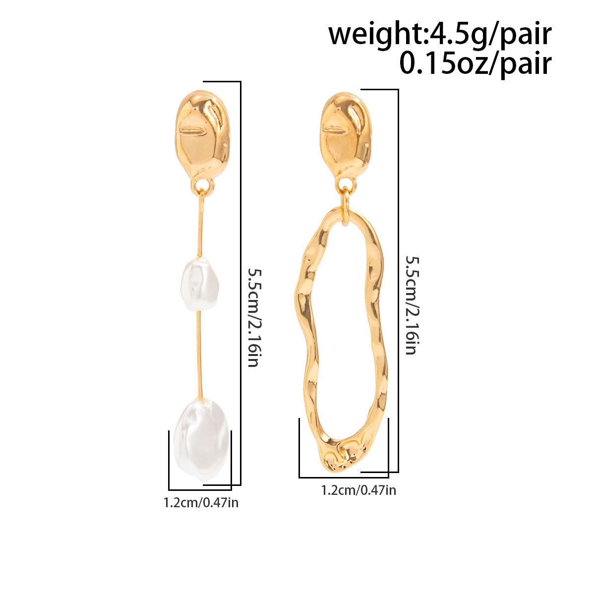 Asymmetrical Pearl Hoop Dangle Earrings - Long Gold Silver Jewelry