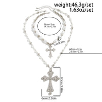 Thumbnail for Baroque Pearl Cross Necklace Set - 2-Piece Rhinestone Chain Jewelry