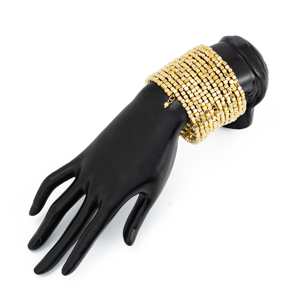 Geometric Gold Silver Square Beaded Bracelet Layered Two Tone