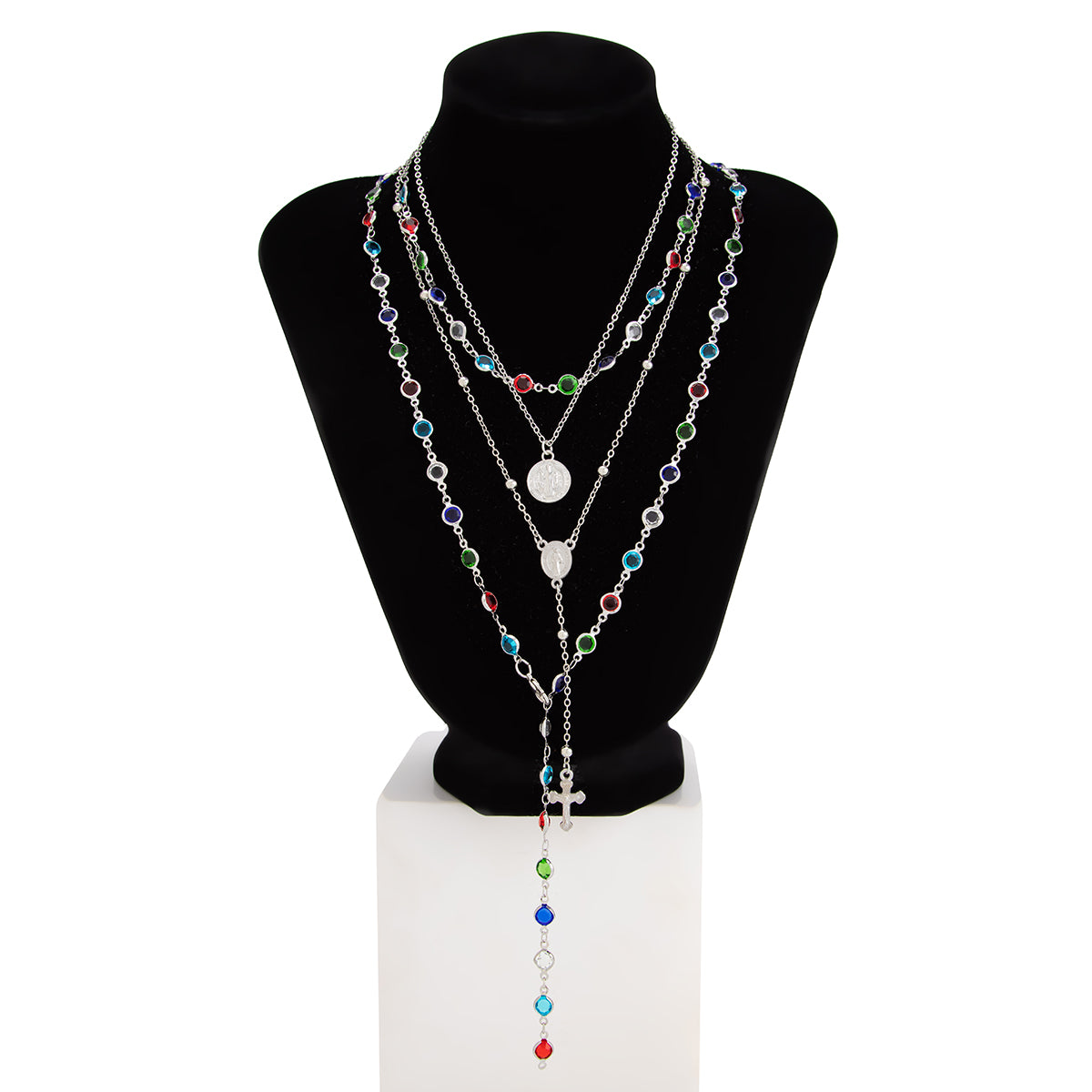 Baroque Cross Crystal Y Necklace Set 4pcs Layered Chain Jewelry