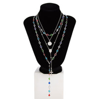 Thumbnail for Baroque Cross Crystal Y Necklace Set 4pcs Layered Chain Jewelry