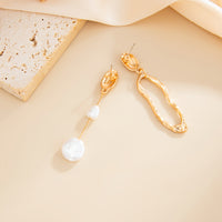 Thumbnail for Asymmetrical Pearl Hoop Dangle Earrings - Long Gold Silver Jewelry