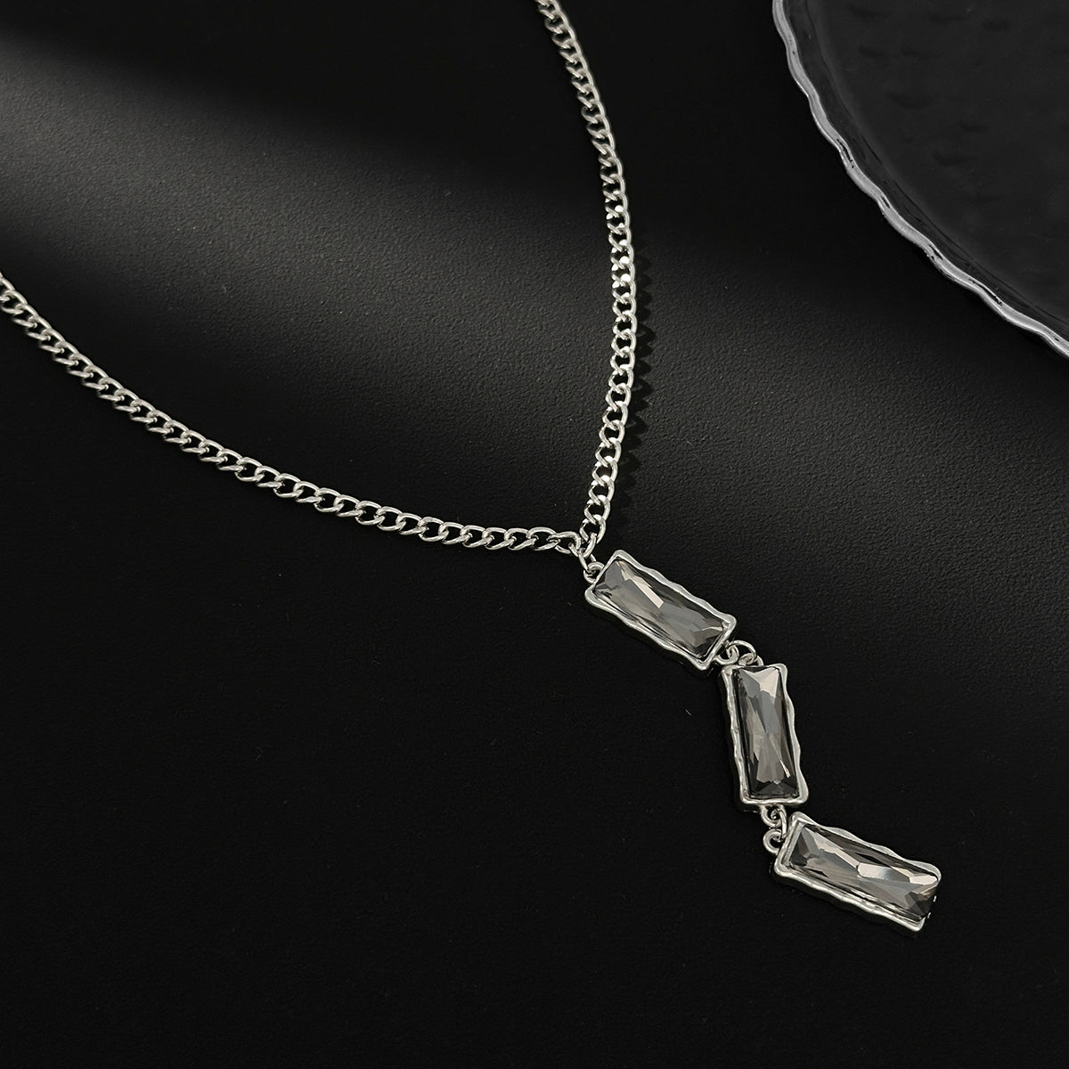 Minimalist Rhinestone Y Necklace - Curb Chain Charm Lariat Jewelry