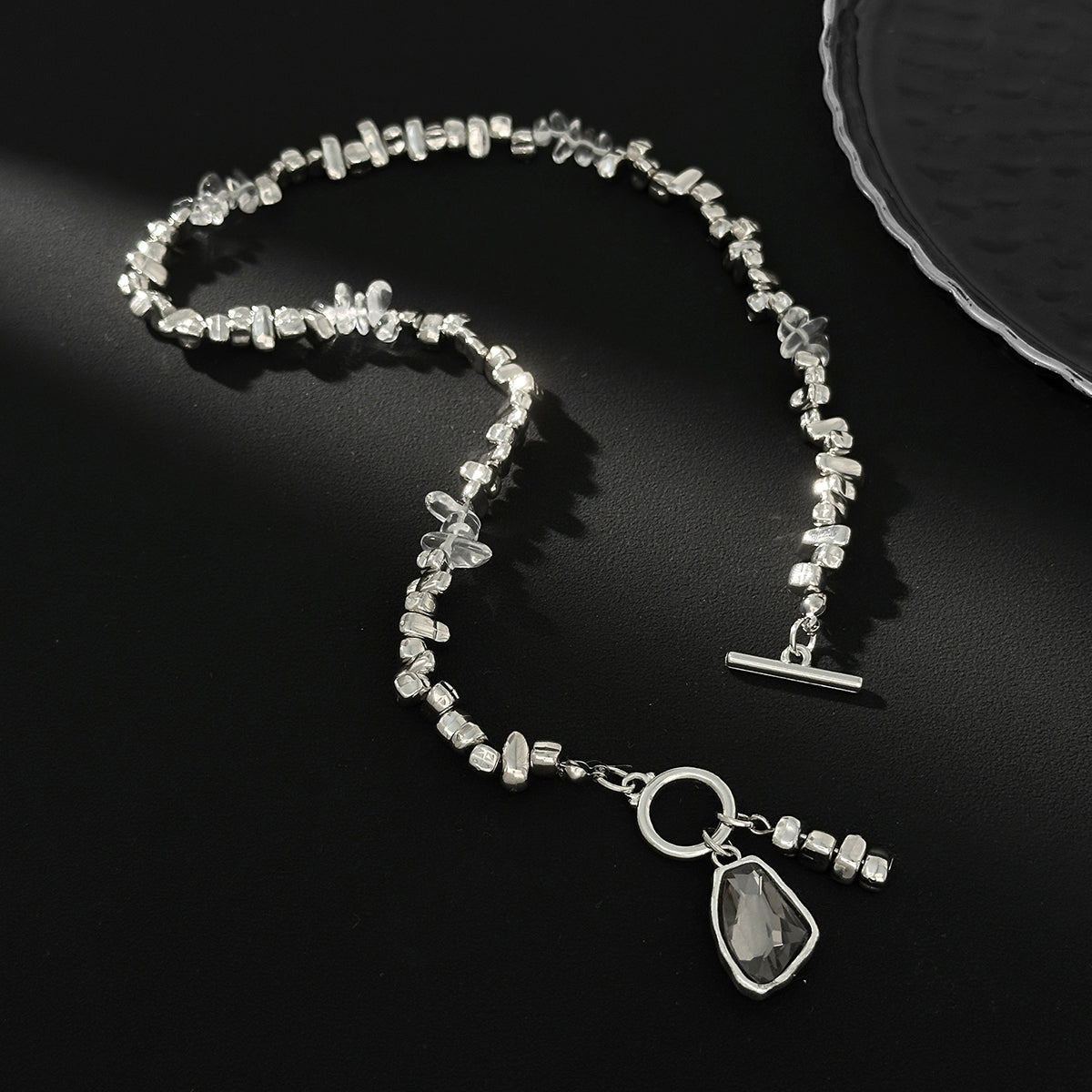 Toggle Clasp Rhinestone Necklace - Irregular Beaded Chain Jewelry
