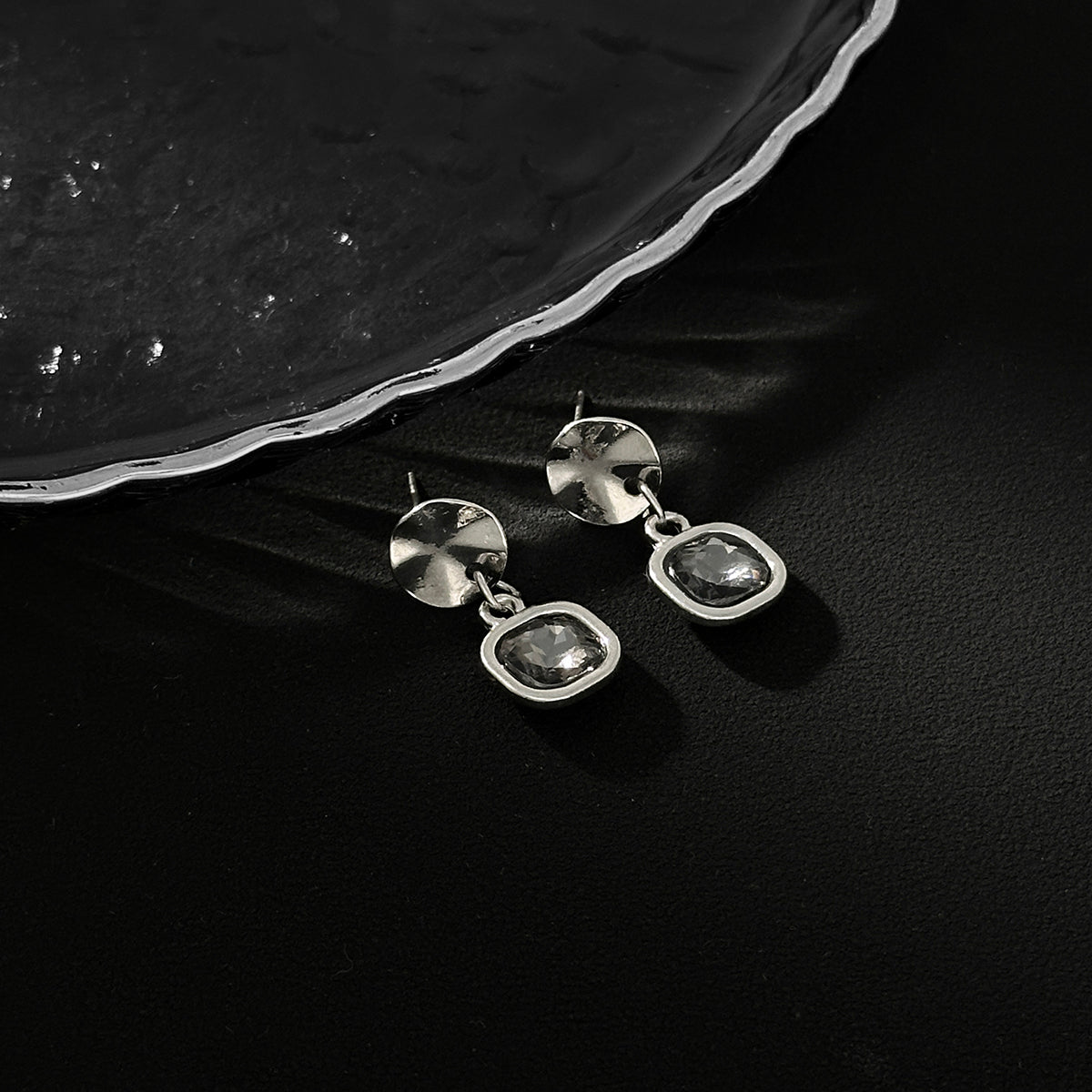 Square Rhinestone Dangle Earrings - Geometric Drop Earrings for Women