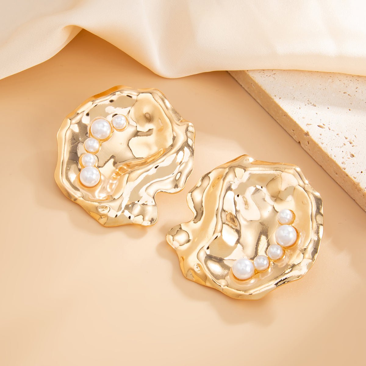 Abstract Chunky Pearl Inlaid Shell Earrings - ArtGalleryZen