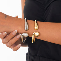 Thumbnail for Abstract Gold Silver Tone Asymmetric Waterdrop Bangle Bracelet - ArtGalleryZen