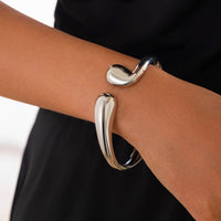Thumbnail for Abstract Gold Silver Tone Asymmetric Waterdrop Bangle Bracelet - ArtGalleryZen