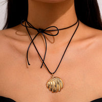 Thumbnail for Abstract Metallic Shell Pendant Wax Cord String Necklace - ArtGalleryZen