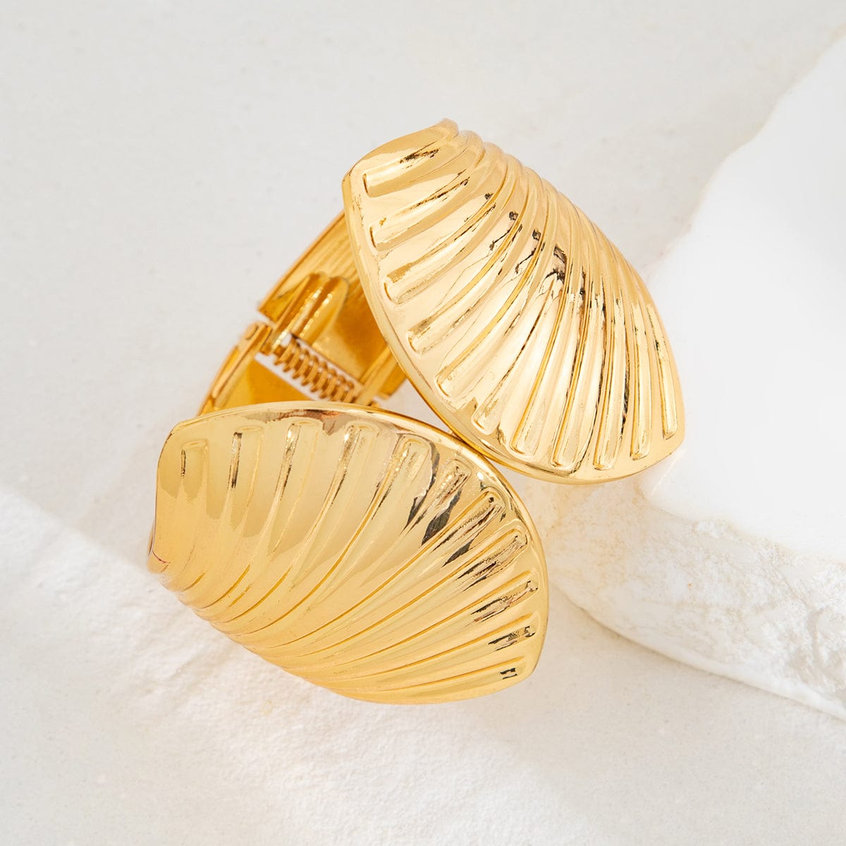 Abstract Shell Shaped Wide Cuff Bangle Bracelet - ArtGalleryZen