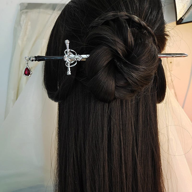 Ancient Style Crystal Pendant Sword Hair Fork Hair Pin - ArtGalleryZen