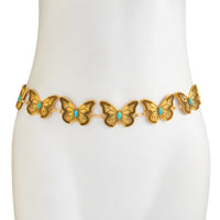 Thumbnail for Antique Gold Silver Plated Turquoise Inlaid Butterfly Waist Chain - ArtGalleryZen