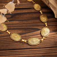 Thumbnail for Antique Gold Silver Tone Carved Oval Disk Waist Chain - ArtGalleryZen