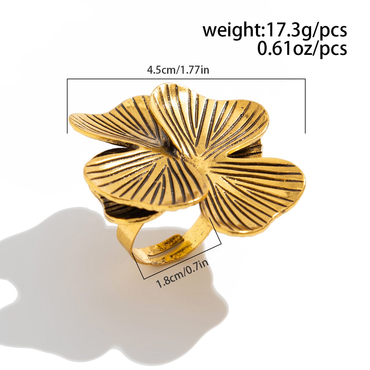 Antique Gold Silver Tone Chunky Textured Flower Ring - ArtGalleryZen