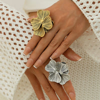 Thumbnail for Antique Gold Silver Tone Chunky Textured Flower Ring - ArtGalleryZen