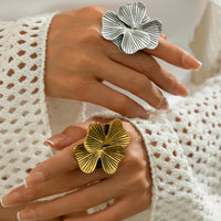 Thumbnail for Antique Gold Silver Tone Chunky Textured Flower Ring - ArtGalleryZen
