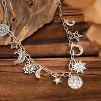 Thumbnail for Antique Gold Silver Tone Sun Moon Star Pendant Necklace - ArtGalleryZen