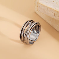 Thumbnail for Antique Silver Layered Pattern Open Ring - ArtGalleryZen