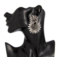 Thumbnail for Antique Silver Sunflower Dangle Earrings - ArtGalleryZen