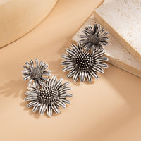 Thumbnail for Antique Silver Sunflower Dangle Earrings - ArtGalleryZen