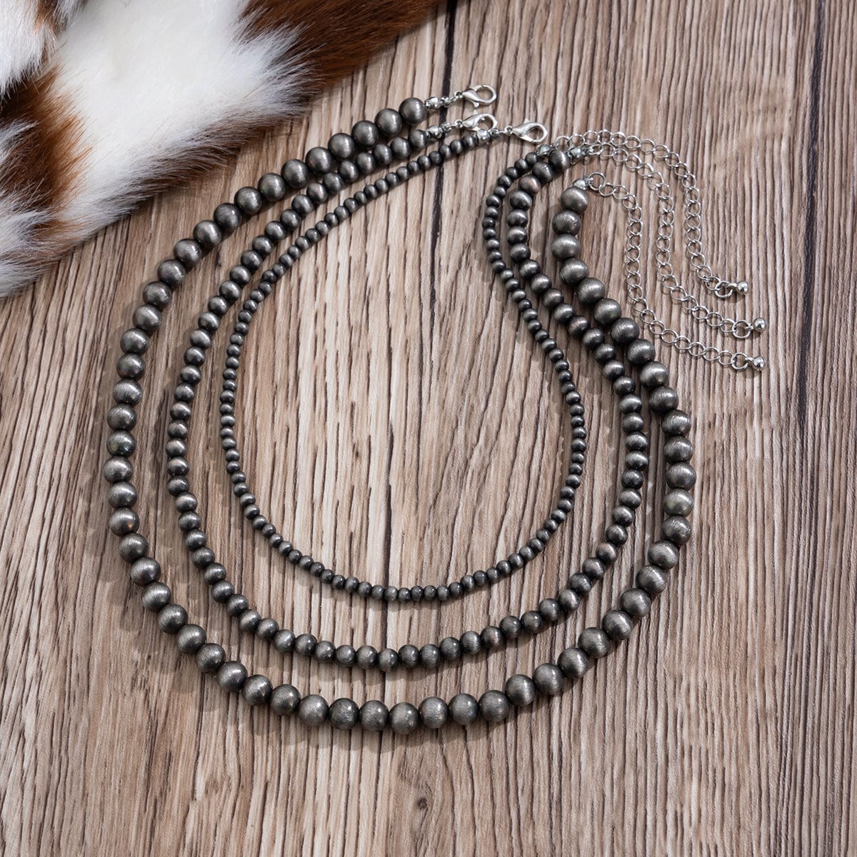 Antique Silver Tone 3pcs Beaded Chain Stackable Necklace Set - ArtGalleryZen