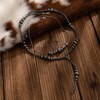 Thumbnail for Antique Silver Tone Layered Beaded Chain Y Necklace Set - ArtGalleryZen