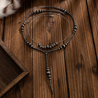 Thumbnail for Antique Silver Tone Layered Beaded Chain Y Necklace Set - ArtGalleryZen