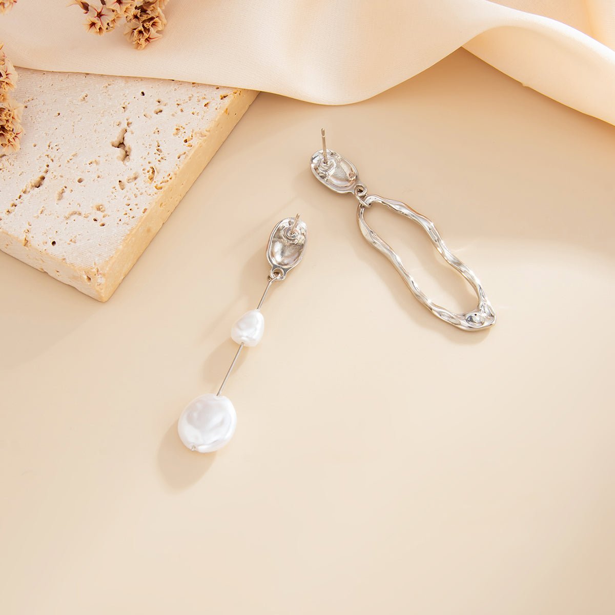 Asymmetrical Pearl Irregular Hoop Dangle Earrings - ArtGalleryZen
