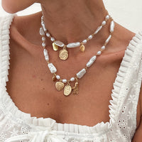 Thumbnail for Baroque 2pcs Heart Disk Pendant Irregular Pearl Chain Necklace Set - ArtGalleryZen